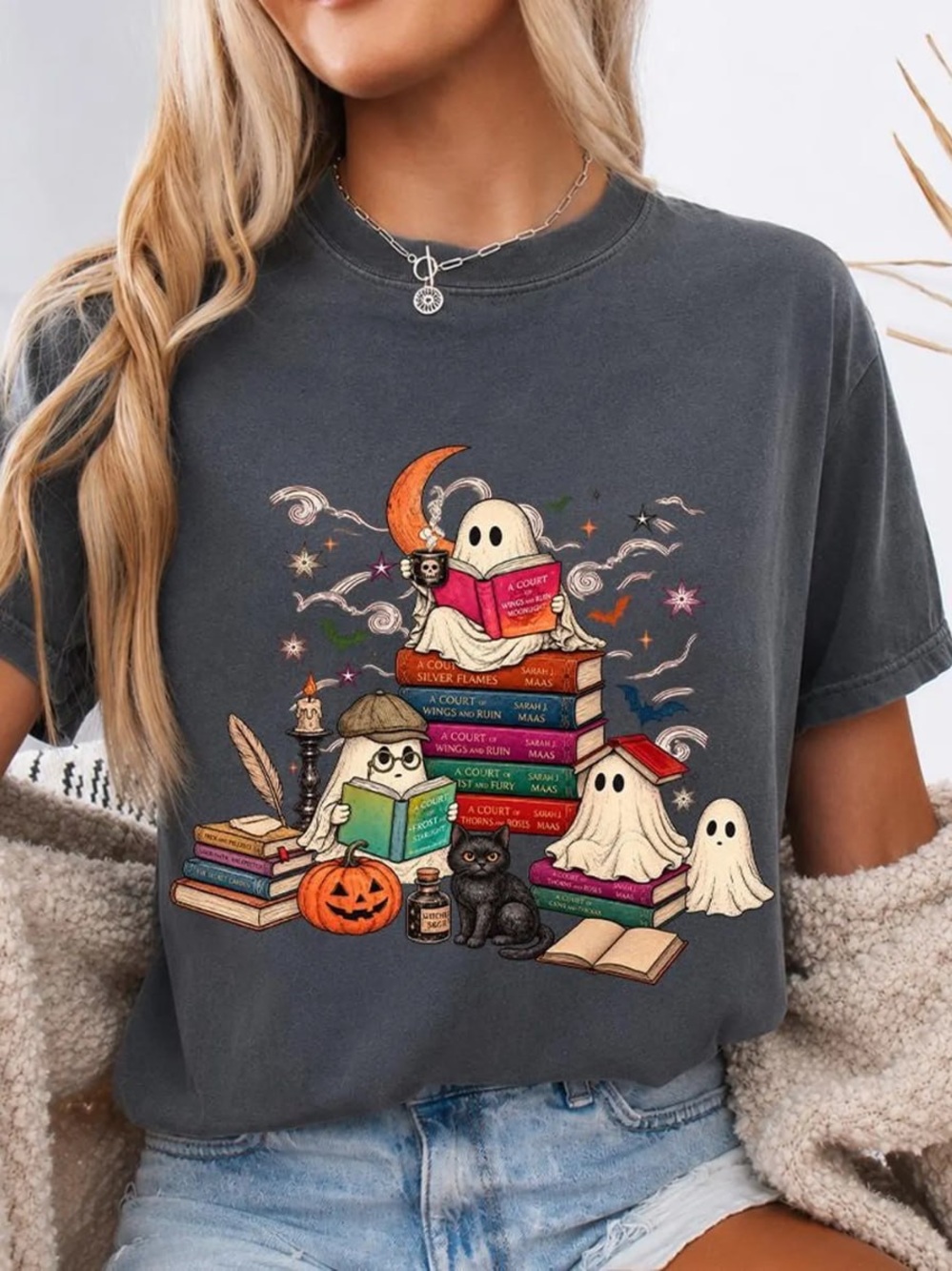 Comfort Colors Pepper Halloween Bookish Ghosts Graphic Tee